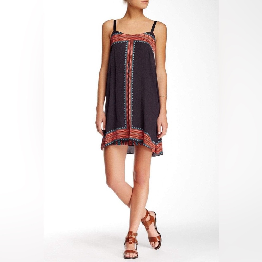 Muse l Box Pleated Geometric Trapeze Navy Blue/Orange/Turquoise Dress Size 4